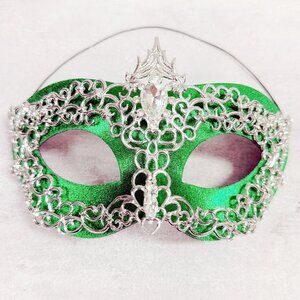 2 in 1 green mask, Masquerade party wedding, silver masquerade mask, Party mask
